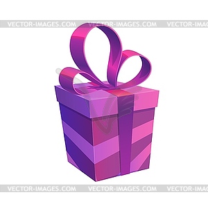 Фиолетовая подарочная коробка с бантом, изолированный подарок - векторное изображение клипарта