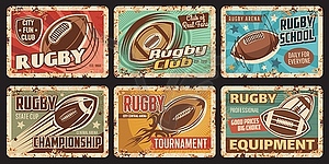 Rugby club, school or tournament rusty metal plate - color vector clipart