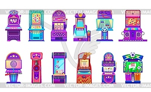 Cartoon casino slot and kids arcade game machines - vector image