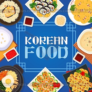 Korean cuisine menu cover, meals of Korea - vector clipart