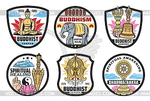 Buddhism religion symbols icons - vector clip art