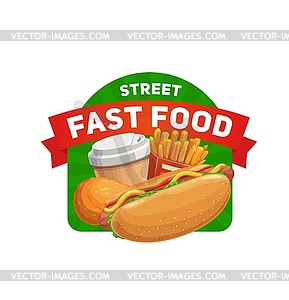 Fast food restaurant, street cafe meals icon - vector image