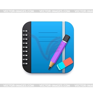 Notebook with pencil and eraser 3d design element - vector clip art