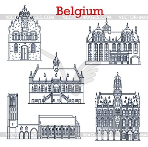 Belgium travel landmarks, architecture churches - vector clipart