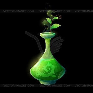 Potion bottle with green sprout glass flask - vector clip art