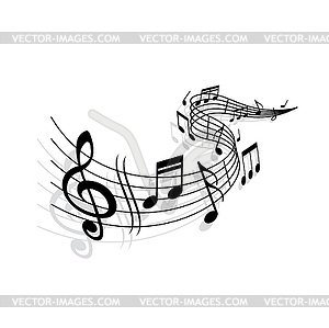 Музыкальная волна, музыкальные ноты и скрипичный ключ - клипарт Royalty-Free