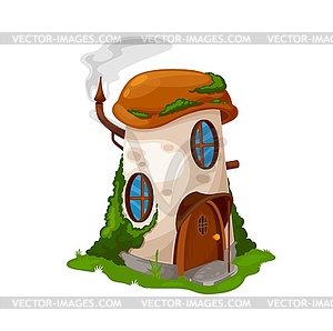 Mushroom house of dwarf or gnome, fairy tale hut - color vector clipart