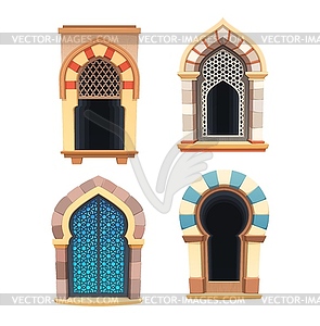 Окна арабского замка или интерьера крепости - графика в векторном формате