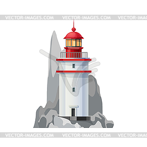 Sea lighthouse icon of nautical navigation tower - color vector clipart