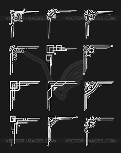 Бордюрные уголки в стиле ар-деко, декоративные разделители - векторное изображение