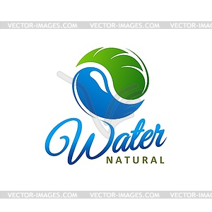 Значок природной воды с листом и каплей - изображение векторного клипарта
