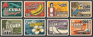 Кубинские плакаты о путешествиях, еде, природе и культуре - клипарт в векторном виде