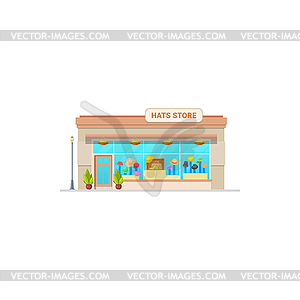 Hats store shop, headwear fashion boutique display - vector image