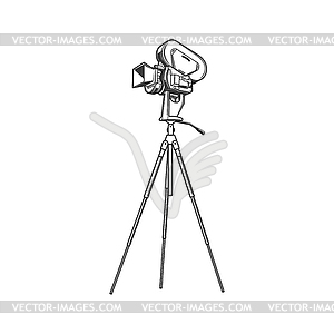 Video camera retro cinematography device on tripod - vector image