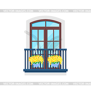 Balcony window, house building facade with porch - vector clip art