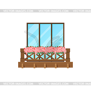 Balcony window, house building wood banister porch - vector image