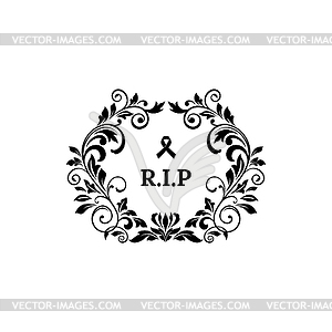 Rest in peace floral funeral with rip - vector image