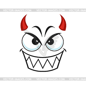 Мультяшное лицо дьявола, улыбающийся демон смайлик - иллюстрация в векторном формате