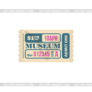 Random ticket to museum numbered paper card, price - royalty-free vector clipart