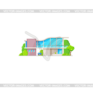 Современная вилла, загородное городское здание, автомобиль - стоковое векторное изображение
