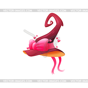 Cartoon witch hat icon, pink magician cap - vector image