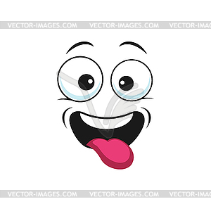 Teasing emoticon showing tongue, playful emoji - vector image