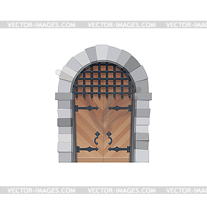 Cartoon door icon, medieval wooden gates - vector clip art