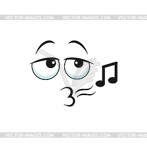 Emoji singing melody song, musical emoticon face - vector image