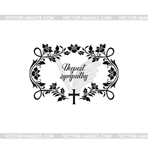 Floral ornaments with deepest sympathy lettering - vector clipart