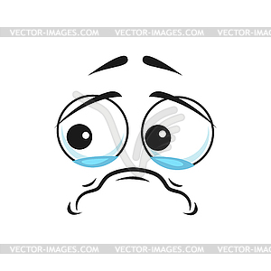 Offended crying emoticon, tears on eyes - vector image
