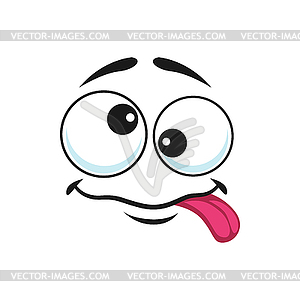 Stupid emoji confused crazy eyes showing tongue - vector image