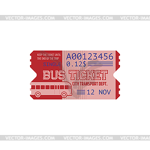 Билет на автобус бумажный картонный купонный билет - векторное изображение