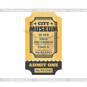 Билет в городской музей с бесплатной экскурсией, впускной - векторное изображение клипарта