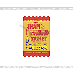 Retro tram ticket template, one trip pass - color vector clipart