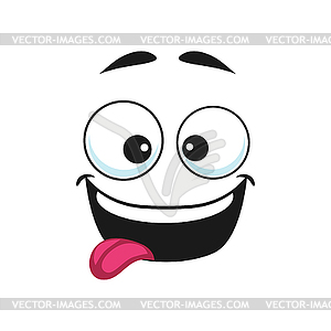 Cartoon face, happy emoji with sticking tongue - vector clipart