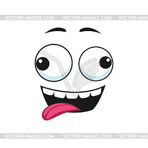 Cartoon face, stunned smile emoji, crazy character - vector image