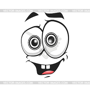 Cartoon face icon, wide smile facial emoji - vector clip art