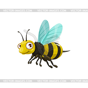 Cartoon bee icon, insect with striped body - vector image