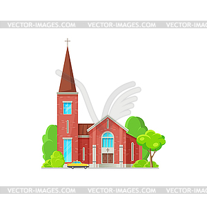 Red baptist church, evangelical tower - vector image