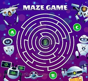 Robots labyrinth maze game, kids boardgame - stock vector clipart