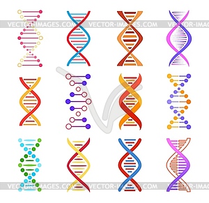Набор иконок спирали днк, признаки генетической медицины - рисунок в векторе