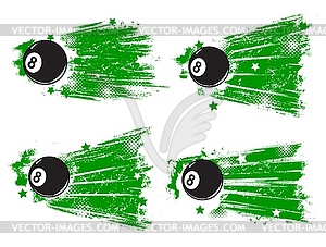 Pool billiard ball, cue sports grunge banners - vector clipart