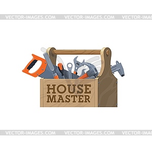 Wooden toolbox house repair tools icon - vector clipart