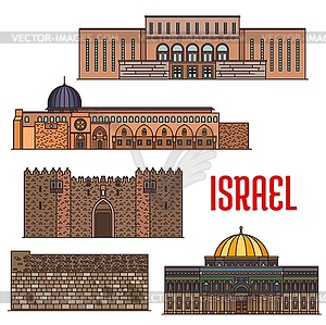 Israel landmarks, Jerusalem wailing wall, temples - vector clipart