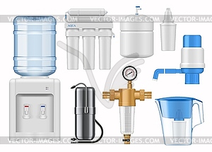 Картриджи и канистры бытовых фильтров для воды - изображение в векторе