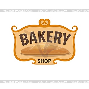 Bakery shop icon, wheat bread baked production - vector image