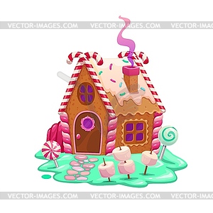 Gingerbread house with candies and marshmallows - vector EPS clipart