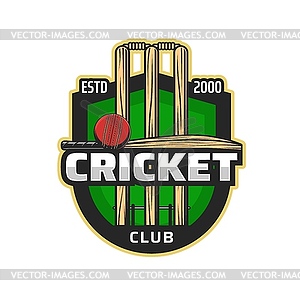 Cricket sport club icon. Ball, bats and wickets - vector clipart