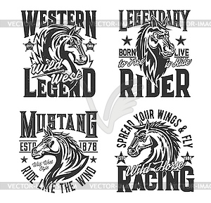 Horse racing t shirt prints, equestrian rides club - vector clipart