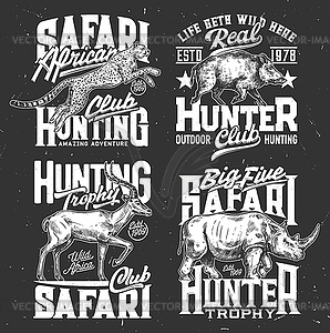 Safari hunting sketch tshirt prints set - vector clipart